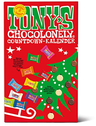 Tony's Chocolonely - Calendario de Adviento de Navidad de chocolate - 24 días - 10 variedades Tiny Tony's - Mucha anticipación - Vegetariano - Belga Fairtrade Chocolate