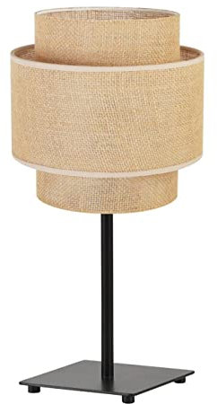 Light-Home Boho Lampenschirm Tischlampe Modern - Elegante Nachttischlampe für Schlafzimmer Wohnzimmer - Tischleuchte E27-47,5x20 cm - Schwarz Basis und Jute