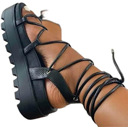 CHAOYI Zapatos de mujer de verano a la moda gladiador cuñas plataforma señoras sandalias romanas talla grande 43 sandalias de mujer con tiras - negro, 37