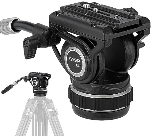 Cayer K10 Pro Video Fluid Head with 75mm Flat Base, Adjustable Pan Drag and Telescopic Handle, Heavy Duty Tripod Fluid Head for for DSLR Cameras, Camcorders, Max Load 22 lb/10 kg
