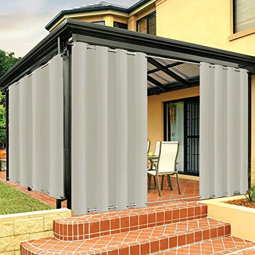 AMMFIT Wetterfest Outdoor Vorhang mit Ösen Oben und Unten, Wasserdicht Windschutz UV Schutz Verdunkelungs Vorhang für Terrasse, Balkon, Pavillon, Strandhaus, 1 Stück,Beige-B132xH305cm