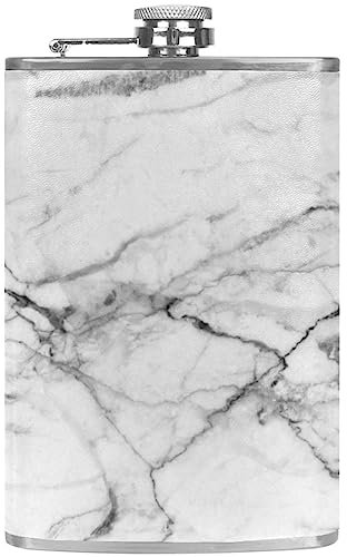 Flasque avec entonnoir Flacons personnalisés,texture de marbre blanc,Petit flacon portatif en acier inoxydable pour l'alcool