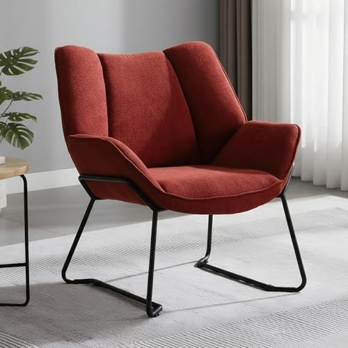 chairus Poltrona Salotto Poltrona Imbottite in Tessuto Poltroncina da Salotto con Braccioli Poltrone Moderne con Gambe in Metallo per Soggiorno/Camera da Letto, Rosso