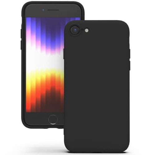 YATWIN Hülle für iPhone SE 2022/2020, iPhone 8/7, Silikon Handyhülle mit Futter, 1mm Kamera und Displayschutz, Dünn & Leicht, Anti Kratzer Case, Schwarz