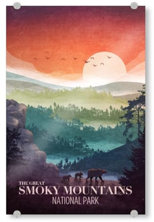 artboxONE Acrylglasbild 30x20 cm Typografie Tunaboylu - Great Smokey Mountain - Bild nationalpark Berge Landschaft