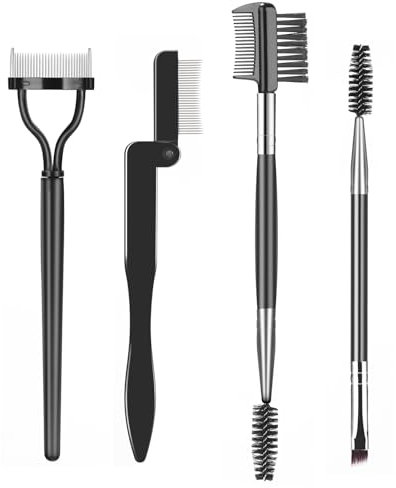 SWEET VIEW Peine de pestañas, herramienta separadora de pestañas, cepillo para cejas y carrete de pestañas, herramientas profesionales de maquillaje de ojos (juego de 4 piezas)