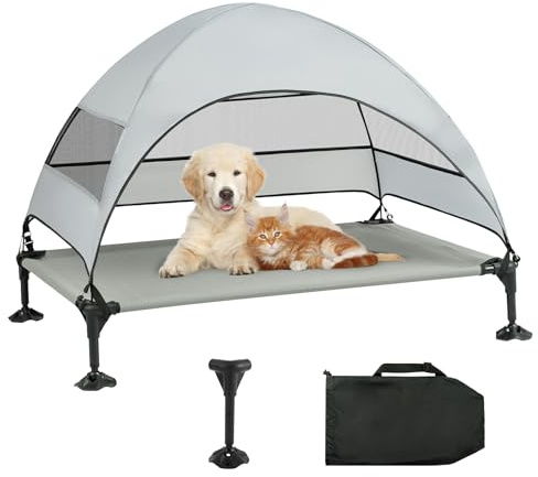 Snagle Paw Elvated Dog Bed With Canopy,Portable Raised Outdoor Dog Bed with Anti-Slip Feet,Wider Shade Pet Cot with Breathable Mesh,Waterproof Pet Cot for Large Dogs Up to 50KG, Indoor& Outdoor Use
