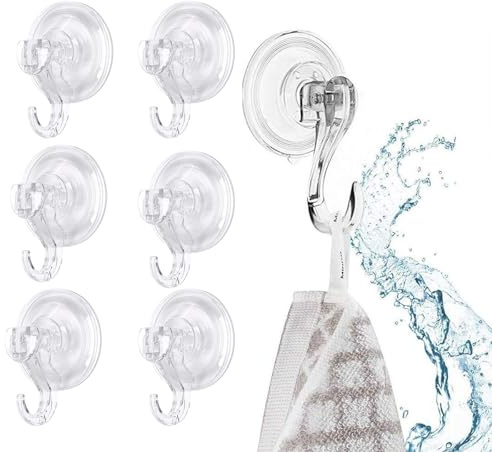 Fleymu 6-Pack Saugnapf Haken Ohne Bohren, Transparent Saughaken Extra Stark für Dusche Bad Küche Fenster, Haken Saugnapf Extra Stark - Max. Tragkraft 5kg, Handtuchhalter Saugnäpfe mit Haken