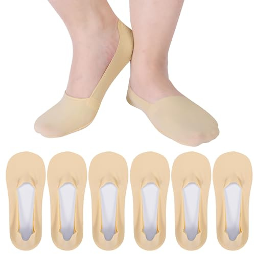 Radsocken 6 Pairs No Show Socks for Women, Non Slip Invisible Boat Socks Cotton Ultra Low Cut Liner Socks, Ladies Pop Socks for Loafer Flats Boat Shoes Size 4-7(Beige)