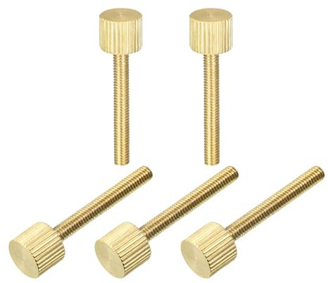sourcing map Knurled Thumb Screws, M4x30mm Flat Brass Bolts Grip Knobs Fasteners for Home, Electronic, Machine 5Pcs
