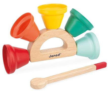 Janod Campanelle in Metallo Gioia, Strumento Musicale per Bambini, Giocattolo Musicale di Imitazione, Impugnatura e Bacchetta in Legno FSC, Vernice a Base d'Acqua, dai 18 Mesi, J07638