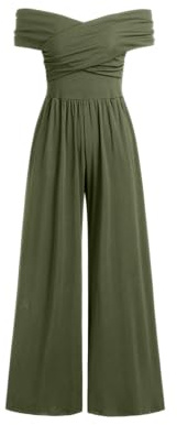CIDER- Black, Casual, Off-Shoulder, Criss Cross Jumpsuit, Olive Green, X-Small