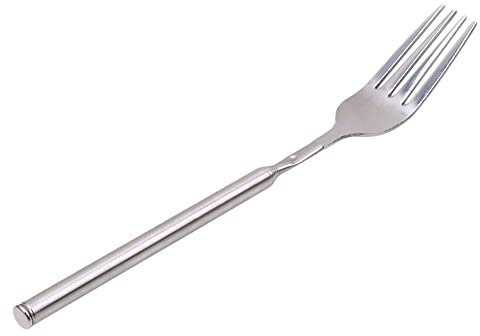 Lot de 2 fourchettes télescopiques portables en acier inoxydable à long manche extensible pour barbecue, dessert, pâtisserie, dîner, dessert aux fruits