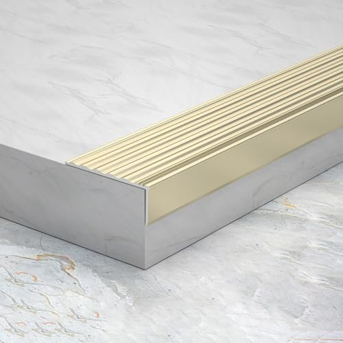 Treppenkantenprofil Treppenprofil L-Form,Aluwinkel Treppenprofil,Vinyl-Anti-Rutsch-Treppenkante, Elastischer Kantenschutz Treppenkantenprofil,für Den Außen- Und Innenbereich ( Color : Gold , Size : T4