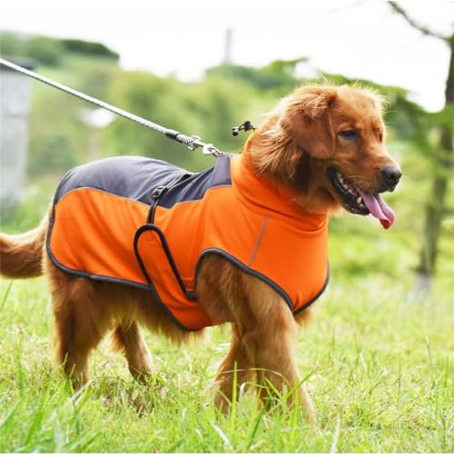 Haustier Hund Regenmantel Reflektierend mit Leine Loch Leichter Hund Regenmantel Verstellbar warm wasserdicht Hunde Mantel für kleine mittelgroße Hunde-Orange||S