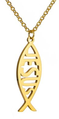 EUEAVAN Collier Ichthus pour femme - Jésus Poisson Christ Croix Poisson Ichthys Collier Symbole Religieux Pendentif Bijoux Chrétien Cadeau
