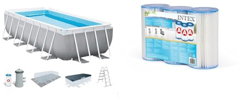 Intex kit Piscine Prism Frame rectangulaire Angulaire Tubulaire (l) 4,88 x (l) 2,44 x (h) 1,07m & Lot de 3 Cartouches de Filtration A