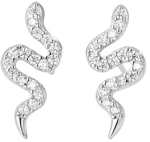 Hmzidz Schlangen Ohrringe mit Zirkonia, 925 Sterling Silber Ohrstecker für Damen, Ohrringe Schlange Silber mit Stein, Glitzer Diamant Ohrringe Stecker, Modeschmuck für Frauen & Mädchen