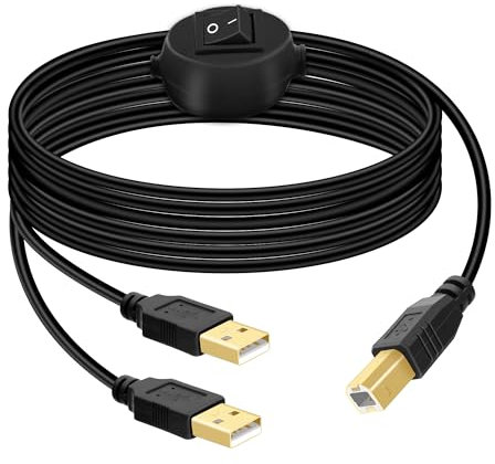 GELRHONR Divisor de cable de impresora de 4,5 m, cable de impresora USB B a USB A, cable USB B macho a doble USB 2,0 macho y cable de impresora 1 en 2 salidas, conmutador de 2 ordenadores compartidos
