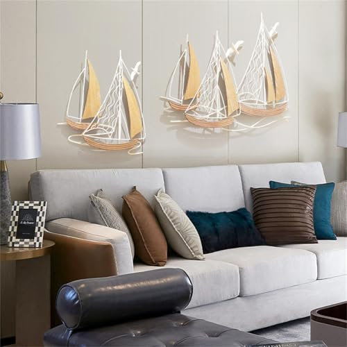 Wanddekoration, Metall-Segelboot, 3D-Schiffs-Wandskulpturen, handgefertigt, antike Raumdekoration, Strand-Segelboot, Wandkunst-Dekor für Wohnzimmer, Schlafzimmer