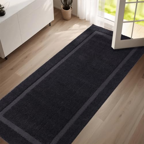 Oiilores Innen Fußmatte, rutschfeste Schmutzfang- und Sauberlaufmatte, maschinenwaschbar, wasserabsorbierende Tür- und Eingangstürmatte, ideal für Hund, Haustür, Schwarz, 80 x 178 cm