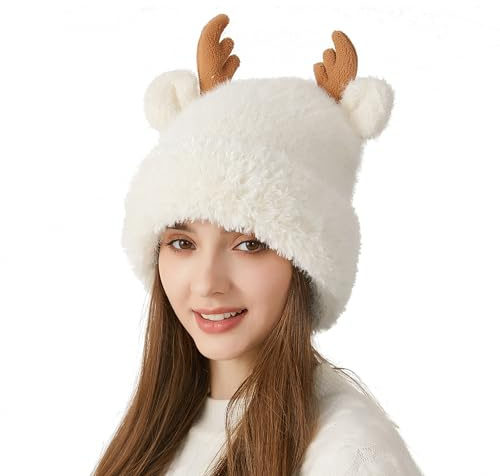 LY4U Vintermössor för damer, fleece mössa för kvinnor, lätt mjuk skidor snowboardhattar för flickor, söt hatt, Vitt, one size