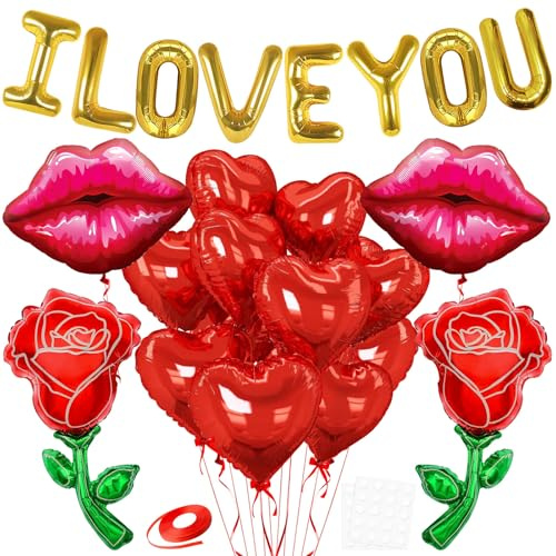 22Pièces Saint Valentin Ballons Set Ballon Rouge Rose Coeur Lèvres Saint Valentin Ballons en Foile Valentines Valentine Anniversaire Bachelor Party Chambre Décor Romantique Soirée Spéciale