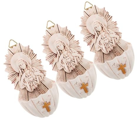 Amosfun 3pcs Sacred Heart of Mary Holy Water Font Resin Catholic Wall Sculpture Decor for Home Office Entrance Religious Present for New Family First Communion