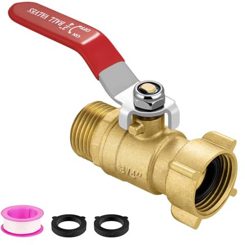 Garden Hose Shut-off Valve, Solid Brass 3/4 GHT Water Hose Shut-off Valve, Heavy Duty Hose Ball Valve with 360 Degree Swivel