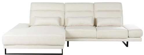 Beliani 4-Sitzer Ecksofa L-Form Stoff Creme weiß mit Chaiselongue rechts 3 Kissen Ikast
