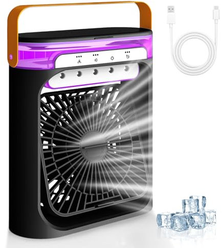 Mobile Klimageräte Luftkühler mit Wasserkühlung, 4-in-1 Verdunstungskühler Luftbefeuchter Luftreiniger & Ventilator, 3 Geschwindigkeits Mini Tragbarer Luftkühler für Hause, Büro, Reisen -Schwarz