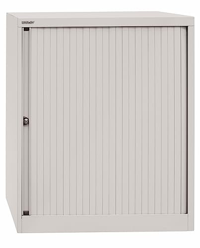 BISLEY Rollladenschrank abschließbar in lichtgrau Schrank aus Metall Rolladen aus Kunststoff inkl. 2 Einlegeböden