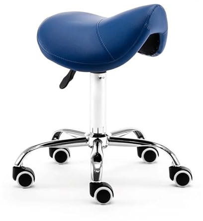 HADECOLL Ergonomischer Hydraulischer Sattelhocker Aus Leder Mit Rädern Für Klinik, Zahnarzt, Spa, Massagesalon, Studio, Bequem, 48,3–58,4 cm Hoch, Dunkelblau