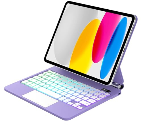 IVEOPPE Magic Keyboard Case for iPad 10th Generation 10.9 2022, Cover Keypad for iPad A16 11'' 2025- Trackpad Keyboard for Pad A16 11'' 2025, Backlit, UK Layout, Purple