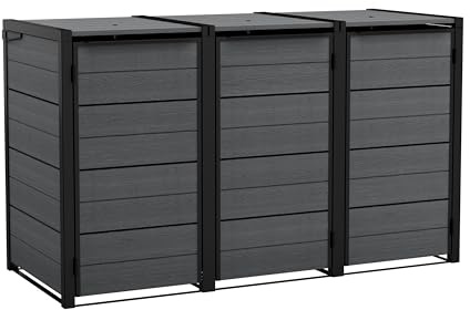 Keter Mülltonnenbox Hide Away | 720 Liter, flexibel erweiterbar | Stahlrahmen | mit Gasdruckfedern | Anthrazit | naturgetreue Holzoptik | wetterfest & wartungsfrei | belüftet