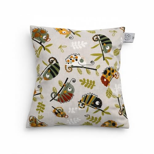Cherry Stone Pillow Chameleon Design - Heat Cushion & Cold Pillow for Abdominal Pain, Neck Tension, Period Pain, 100% Made in Austria - Natural Filling, Reusable (15 x 15 cm)
