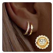 Adramata Silverörhängen för kvinnor 14K guld dubbla huggie-örhängen för ett hål CZ hängande helix örhängen för tonårsflickor, 10 millimeter, Sterlingsilver