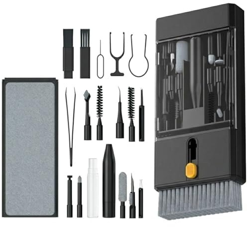 Lanrxs Kit de limpieza de precisión 22 en 1: herramientas profesionales de limpieza de dispositivos electrónicos para teléfono, auriculares AirPods, teclados, cámaras, laptop y más (negro)