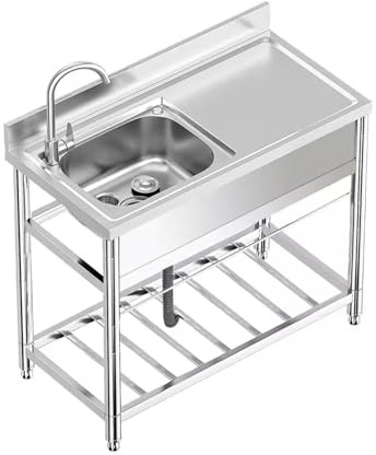 Outdoor Kitchen Sink Unit with Drainer and Tap - Versatile Shelf for Home, Restaurant, and Garden Use
