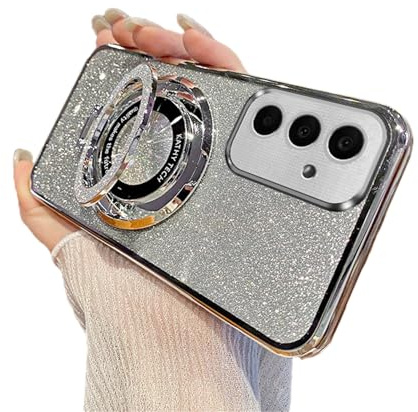 IMIRST Glitter Case for Samsung Galaxy S25 FE 5G Transparent Soft Bumper Anti-Scratch with Big Ring Holder Stand Sparkle Bling Girly Women Gradient Phone Cover for Samsung S25 FE 5G. DS Silver