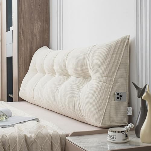 Homesally Almohada Triangular Grande con Cuña Triangular para Respaldo, Almohada de Lectura de Cabecera, Vistoso Cojín de Apoyo Lumbar, Cojín de Posicionamiento para Sofá Cama,Blanca,180cm