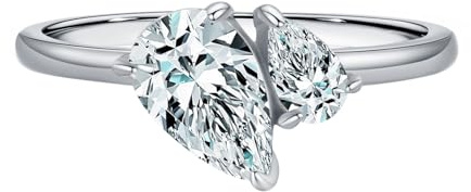 Ayoiow Silber 925 Ringe Für Frauen mit Zirkonia, Toi Et Moi Zwei Steine Stapelbar Silber Ring Frauen Größe 52 (16.6)