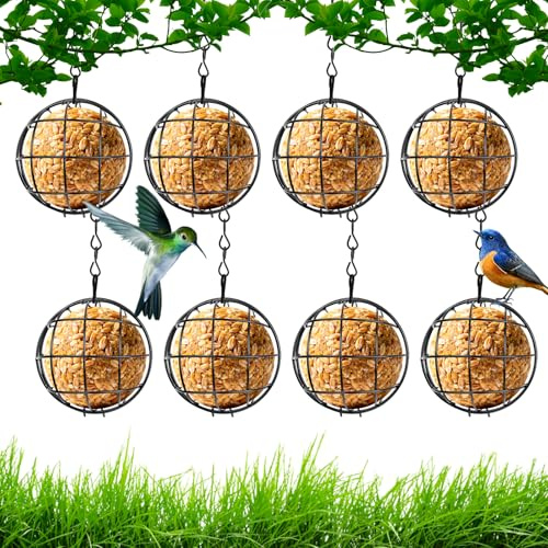 Meisenknödelhalter 8 Stücke Vogelfutterspender, Metall Vogelfutterstation 7,5cm Futterspender Vögel, Meisenknödel Halter Maisenknödelhalterung mit Aufhängehaken für wildvögel, Garten, Balkon