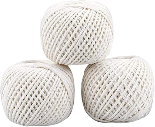 Paquete de 3 cordel de algodón (90 metros en total) – Cuerda de cocina natural de grado alimenticio y cordel de carnicero – 3 rollos de 30 m para truss de carne, jardinería, horneado y manualidades