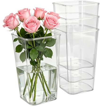 MAHIONG 4PCS Clear Acrylic Vase, Square Plastic Vase for Flowers, 24cm High Cube Vases for Home Decor, Wedding, Party, Table Centerpiece and Flower Display