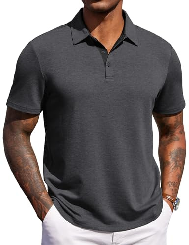 COOFANDY Polo da Uomo Manica Corta in Maglia Estiva Regular Fit Business T-Shirt con Bottone Golf Grigio Scuro XL