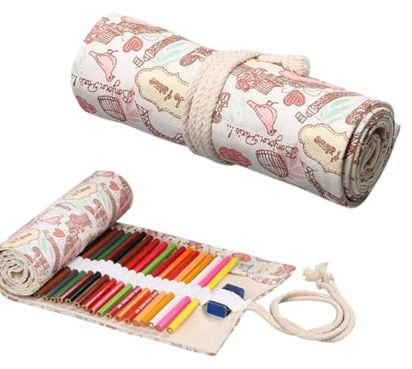 HYFZOD 48 Trous Étui à Crayons Enroulé, Trousse Crayon de Couleur, Trousse Enroulable Art - Trousse à Crayons Enroulable à 48 Compartiments, pour Dessin, Coloriage et Croquis