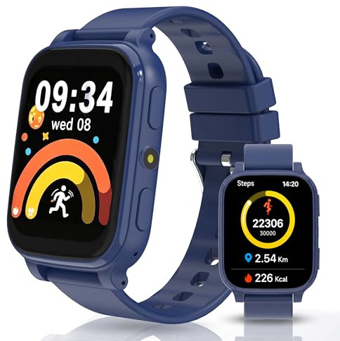 Montre Connectée Enfant Fitness Sans Téléphone Podomètre Suivi Sommeil IP68 | Smartwatch Enfant 1,83 Pouces HD avec 18 Jeux Éducatifs Réveil Lampe Calculatrice Cadeau Noël Anniversaire Garçon Fille