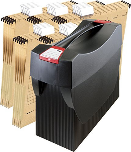 HAN Hängemappenbox SWING-PLUS mit Deckel, Das mobile Büro. Innovatives Design für 20 Hängemappen, integrierter Köcher (Schwarz + 25 Mappen)