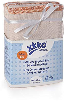 XKKO Prefolds - 100% Bio-Baumwolle - (6 Stück) - Small (orangener Saum) - 32x34 cm (3-7 kg) - Bio-Baumwolle Mullwindeln Musselin Stoffwindeln Windeln Muslin Faltwindeln Vorfalz Prefold Kalifornisch